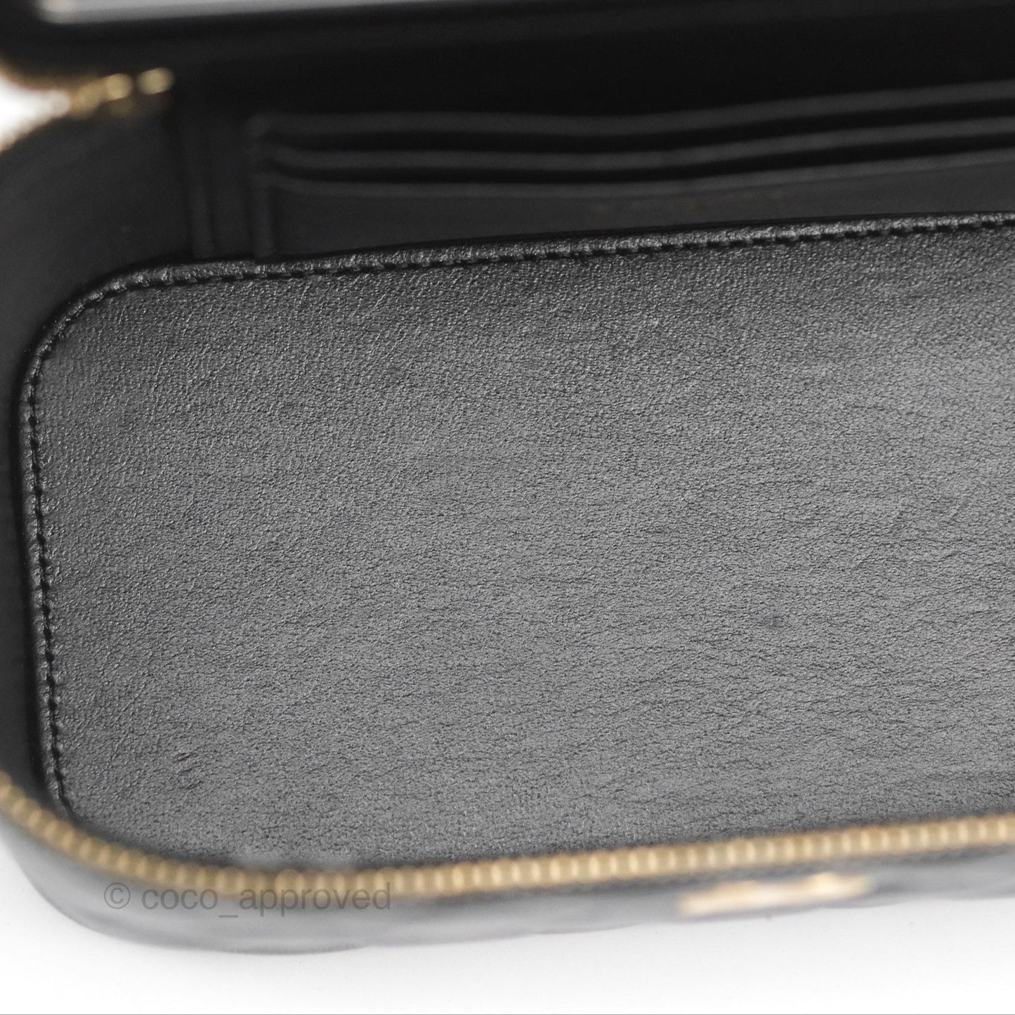 Chanel Vanity Rectangular Metal Top Handle Black Lambskin Aged Gold Hardware 22B