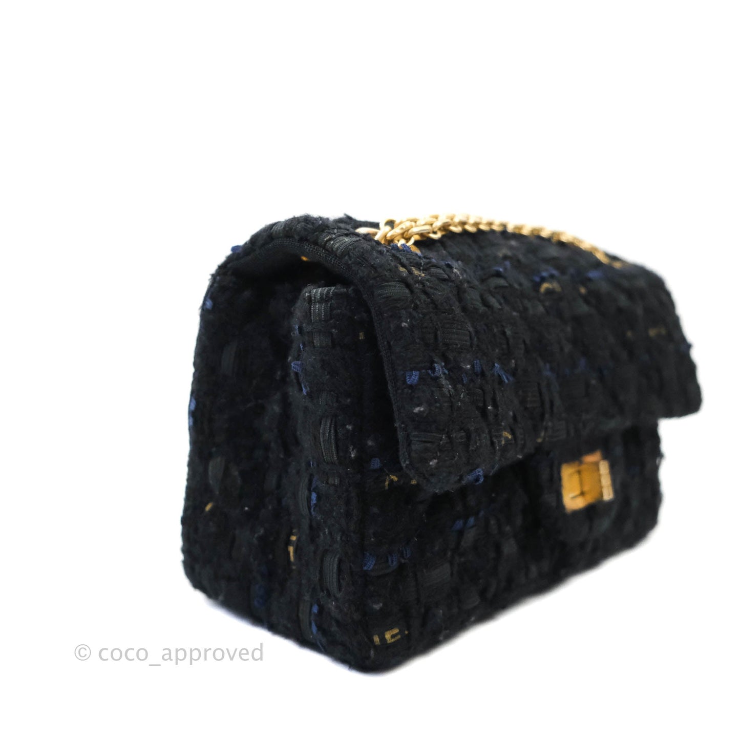 Chanel Mini Reissue 224 Tweed Black Aged Gold Hardware