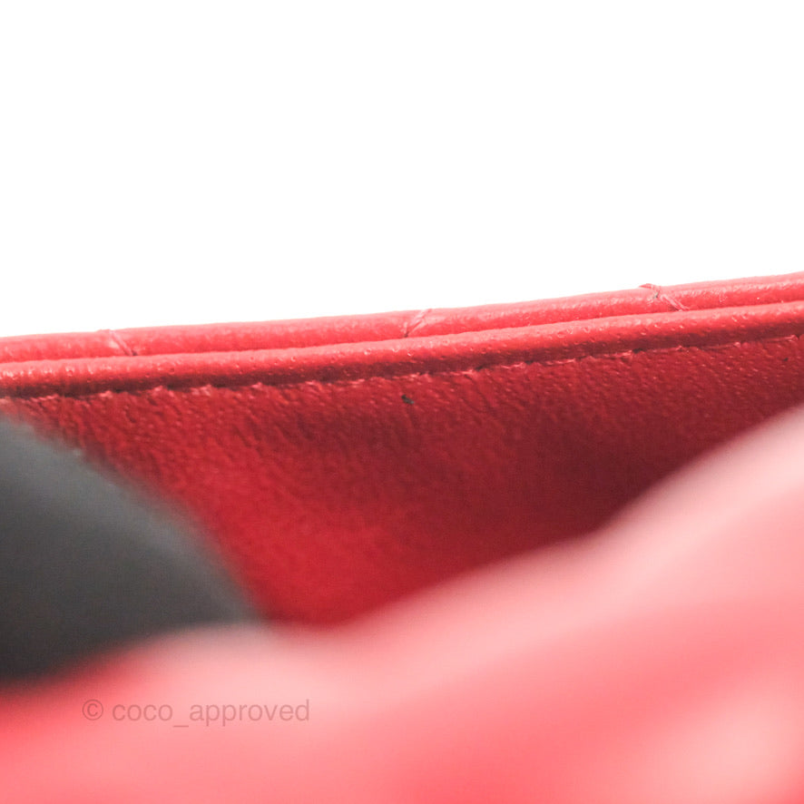 Chanel Quilted Mini Square Red Lambskin Gun Metal