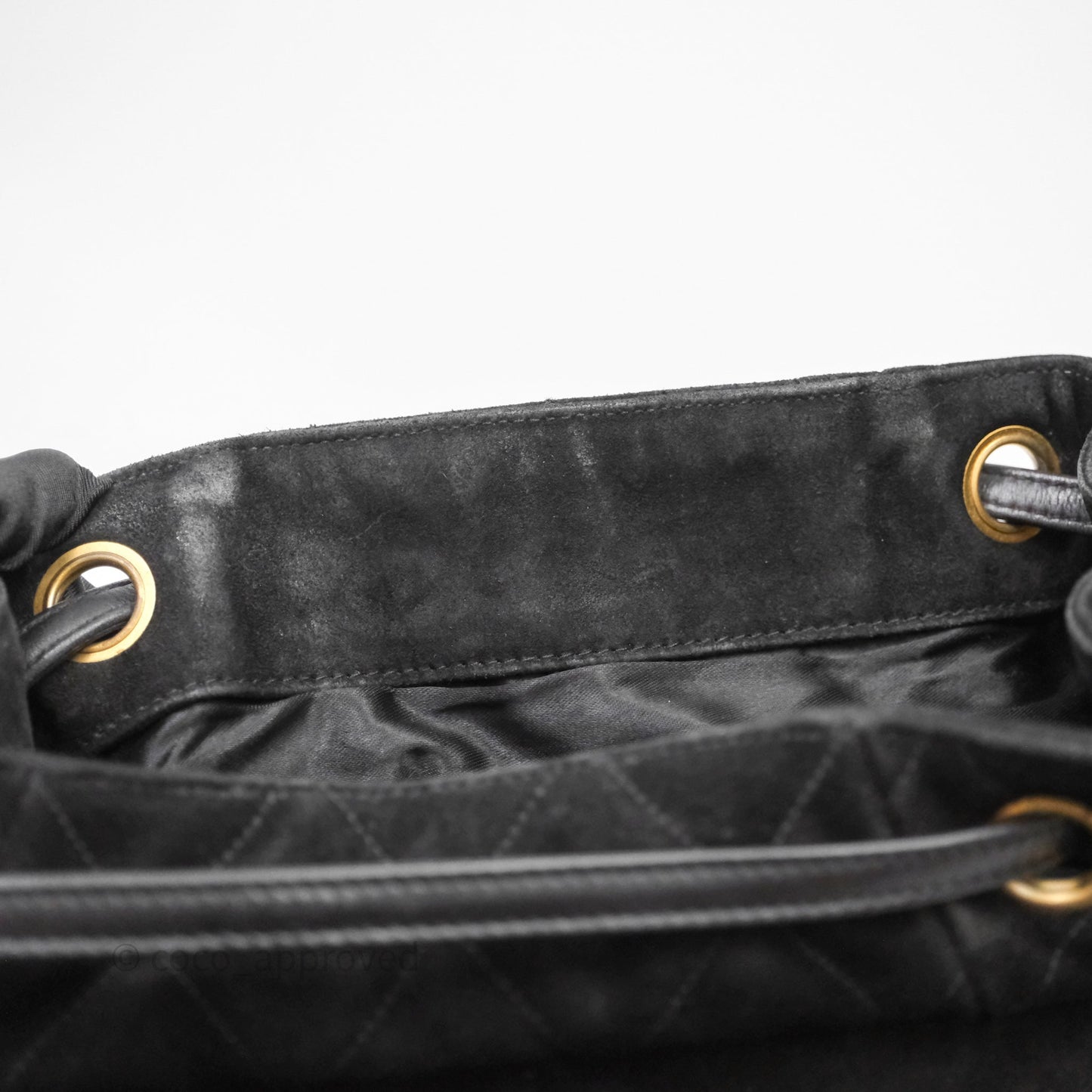 Chanel Vintage Quilted Suede CC Backpack Black Gold Hardware