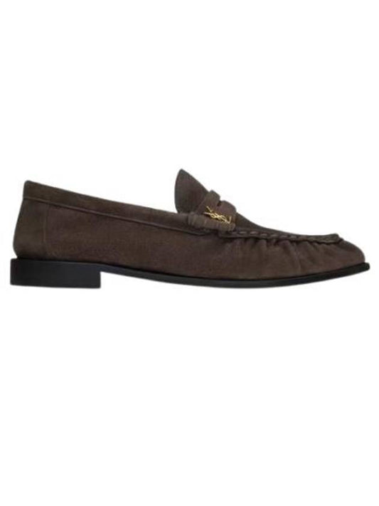 Luxury Saint Laurent Le Penny Slippers Suede Loafers Dark Chocolate