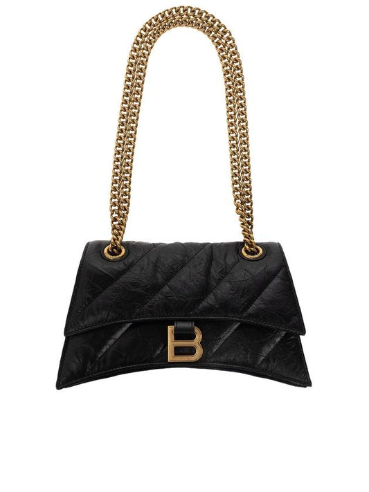 Luxury Balenciaga Women's Crush Logo Gold Chain Small Shoulder Bag Black