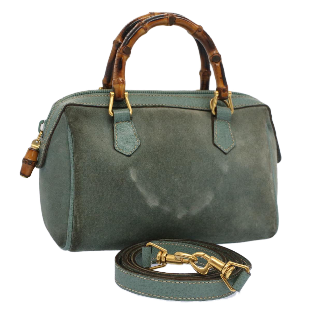 Luxury Gucci Bamboo Hand Bag Suede 2way Green 007 3444 0232  53007