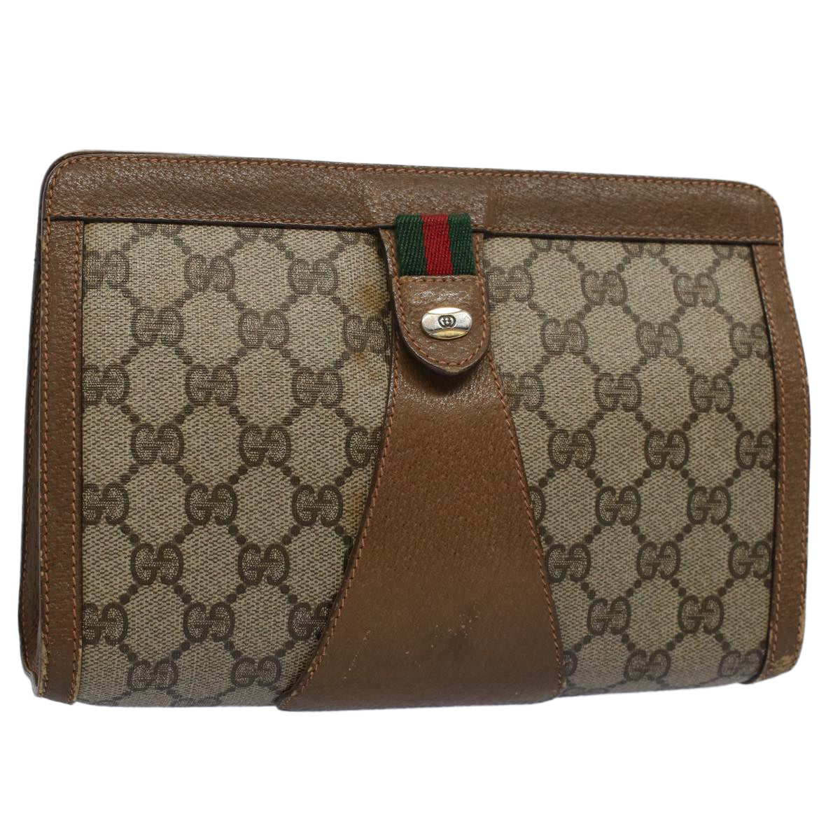 Luxury Gucci GG Supreme Web Sherry Line Clutch Bag Beige Red Green 89 01 032  53008
