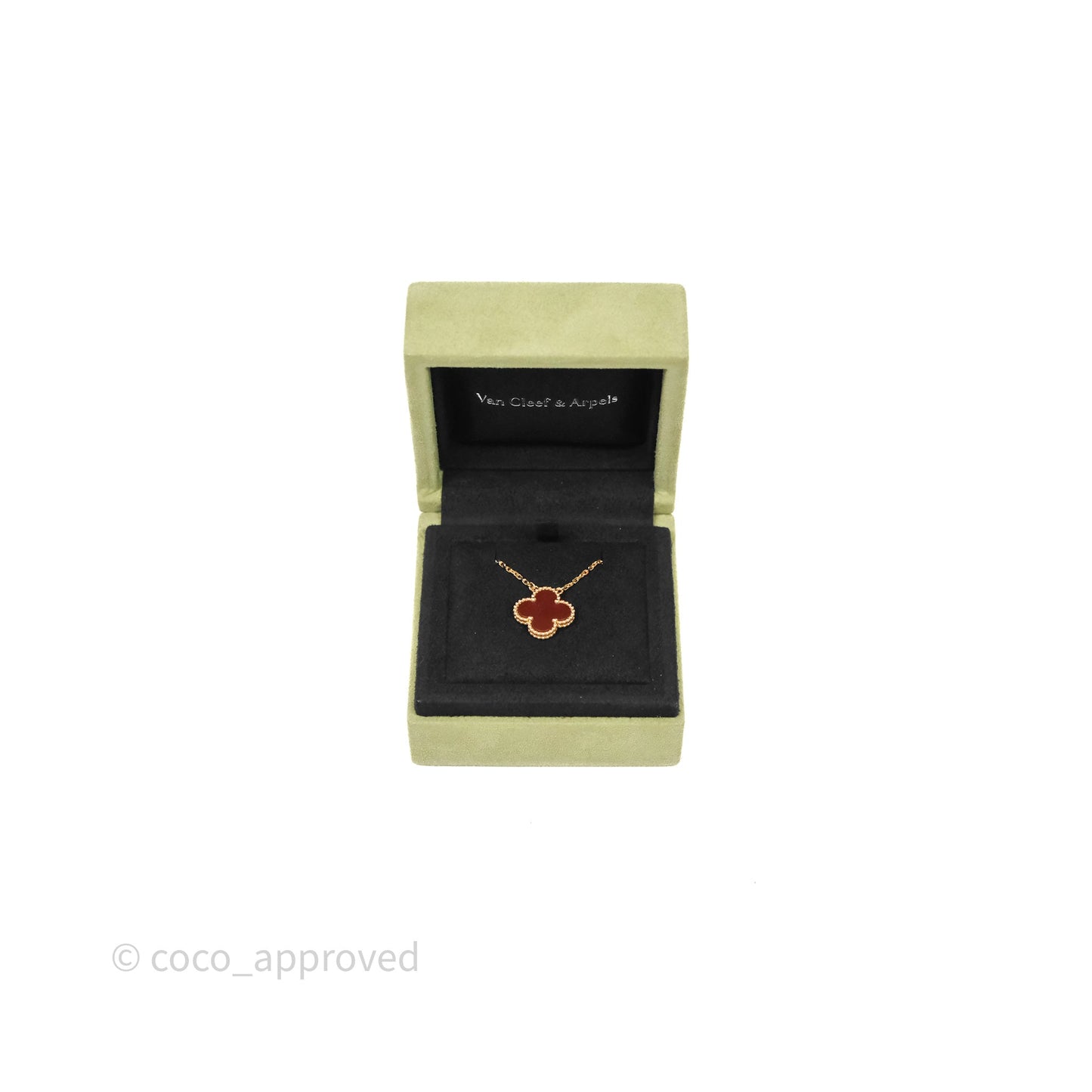Van Cleef & Arpels Vintage Alhambra Pendant Red Carnelian Yellow Gold