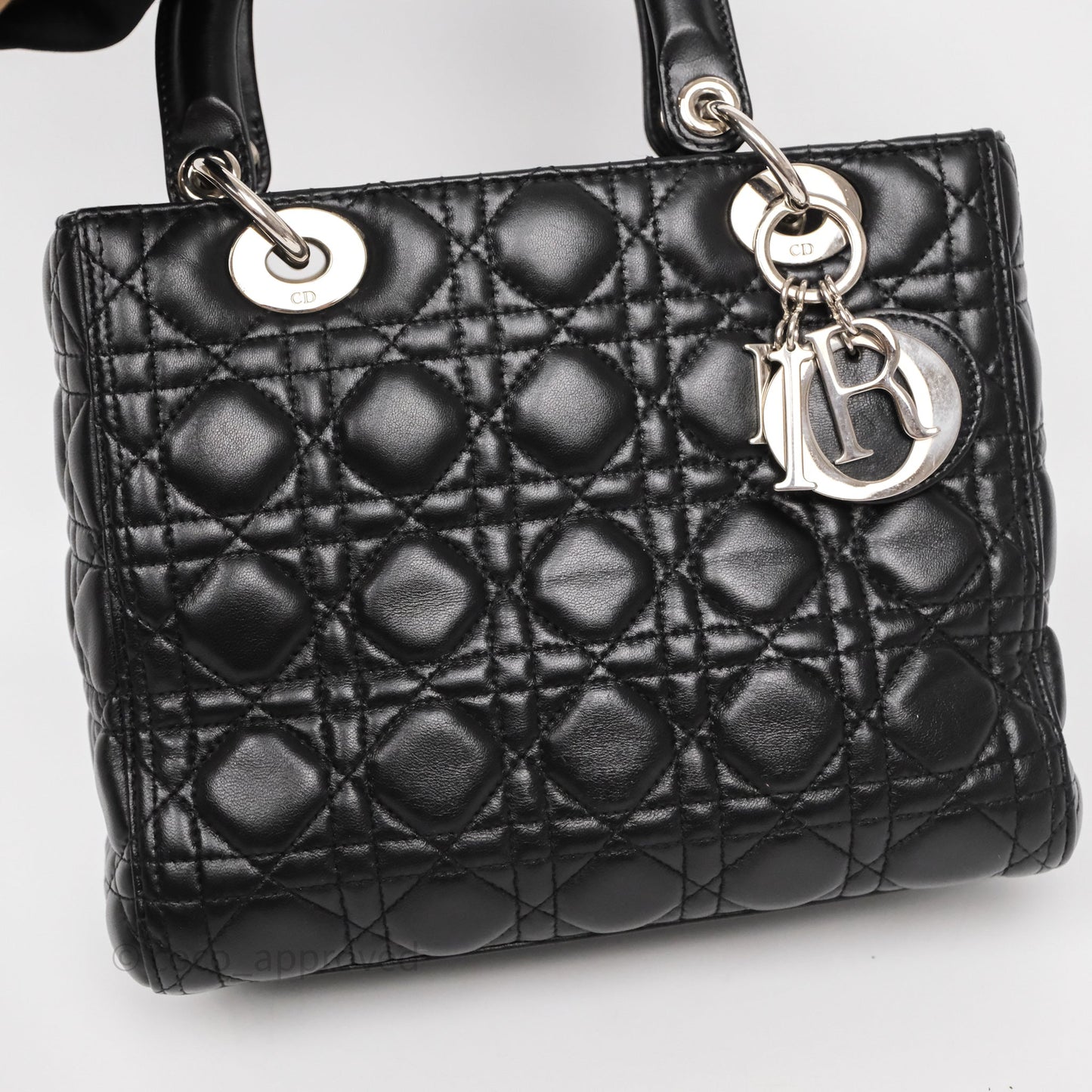 Christian Dior Medium Lady Dior Black Lambskin Silver Hardware