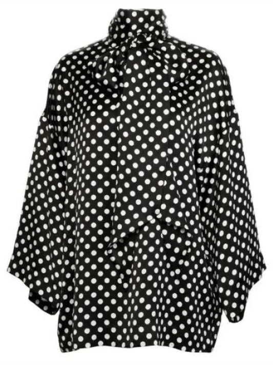 Luxury Saint Laurent Polka Dot Bow Satin Blouse Black