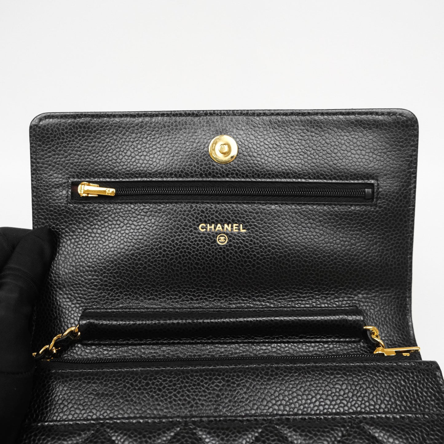 Chanel Classic Wallet On Chain WOC Quilted Black Caviar Gold Hardware