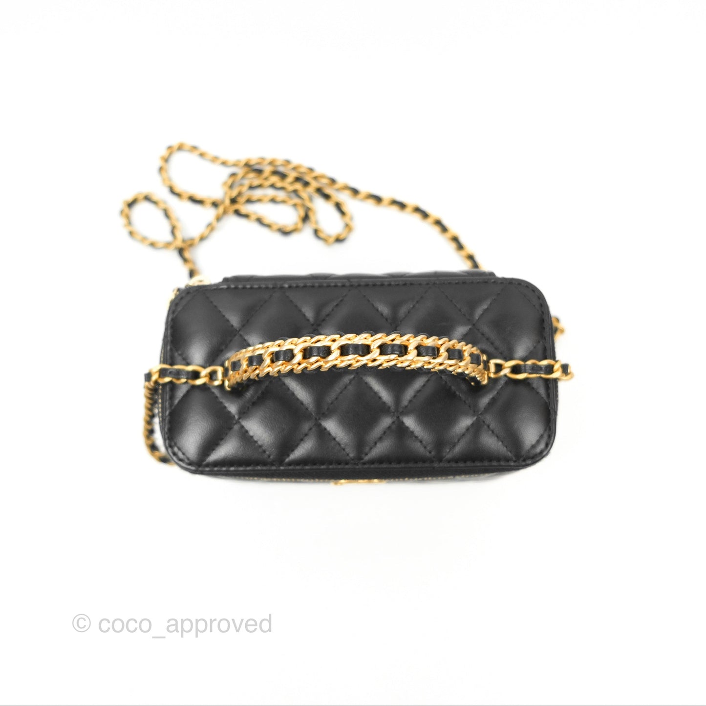 Chanel Vanity Rectangular with Top Handle Black Lambskin Aged Gold Hardware