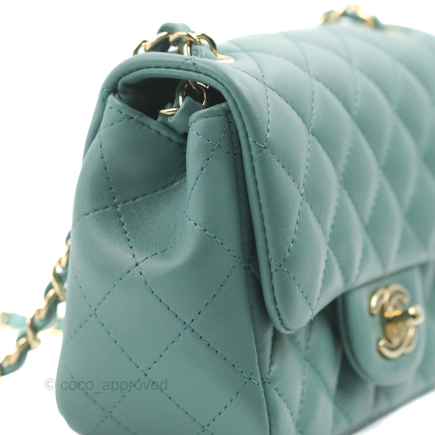 Chanel Mini Square Teal Green Lambskin Gold Hardware