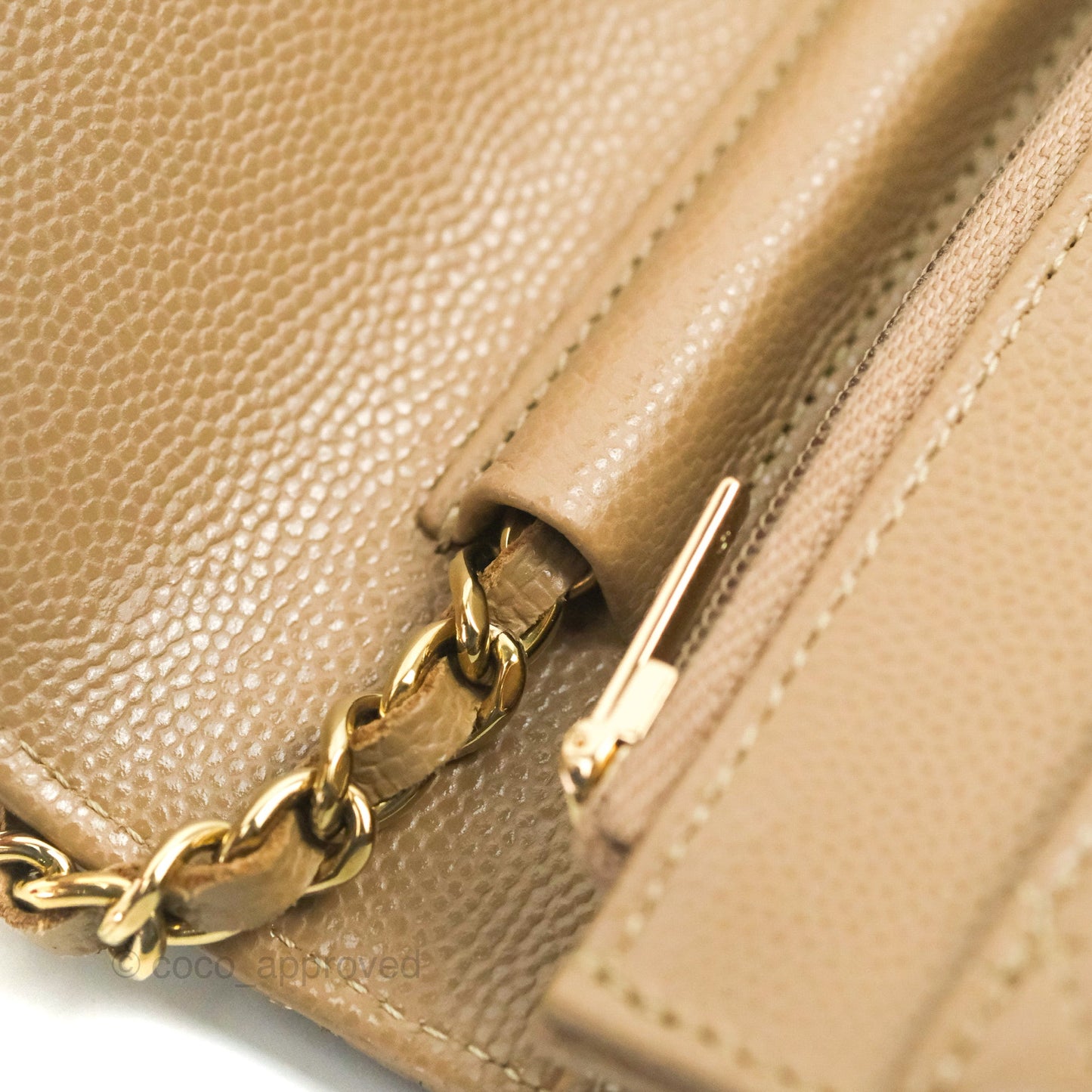 Chanel Quilted Classic Wallet on Chain WOC Dark Beige Caviar Gold Hardware