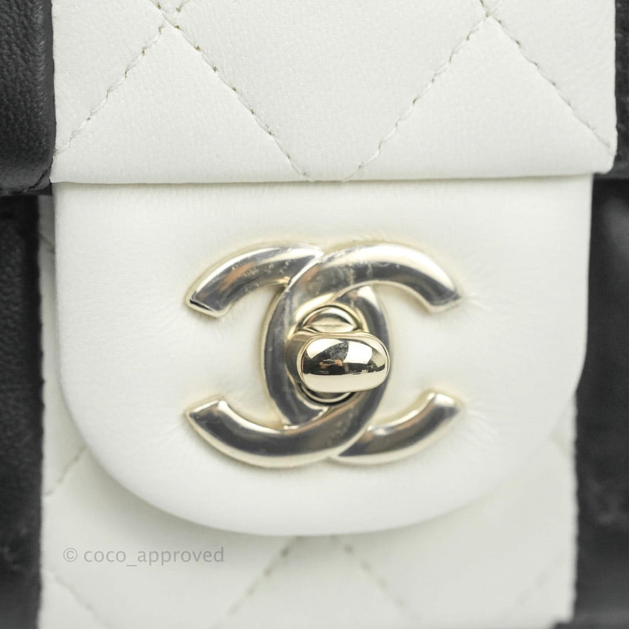 Chanel Quilted Mini Rectangular Flap Black White Lambskin Gold Hardware