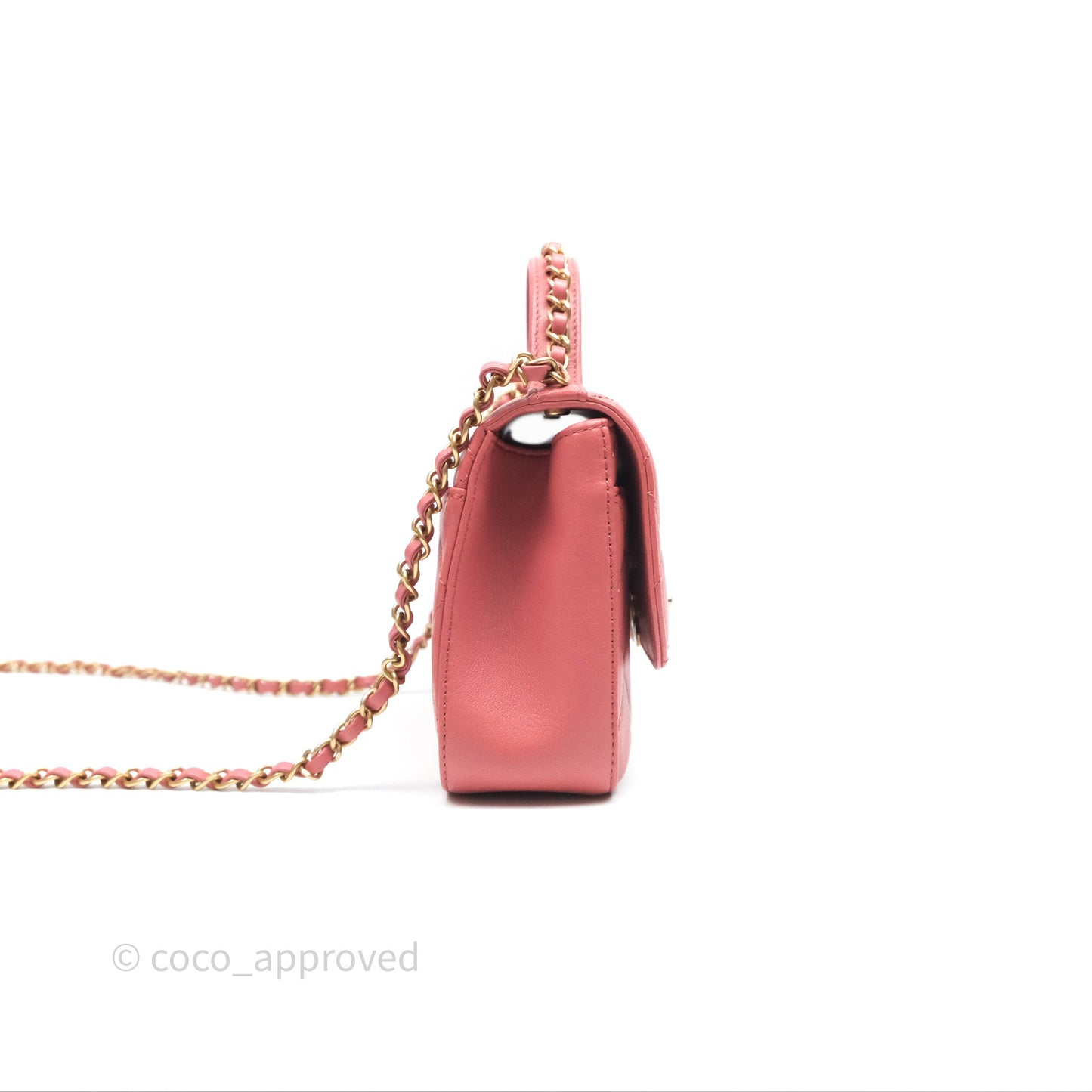 Chanel Quilted Small Chain Infinity Handle Bag Pink Lambskin Aged Gold Hardware