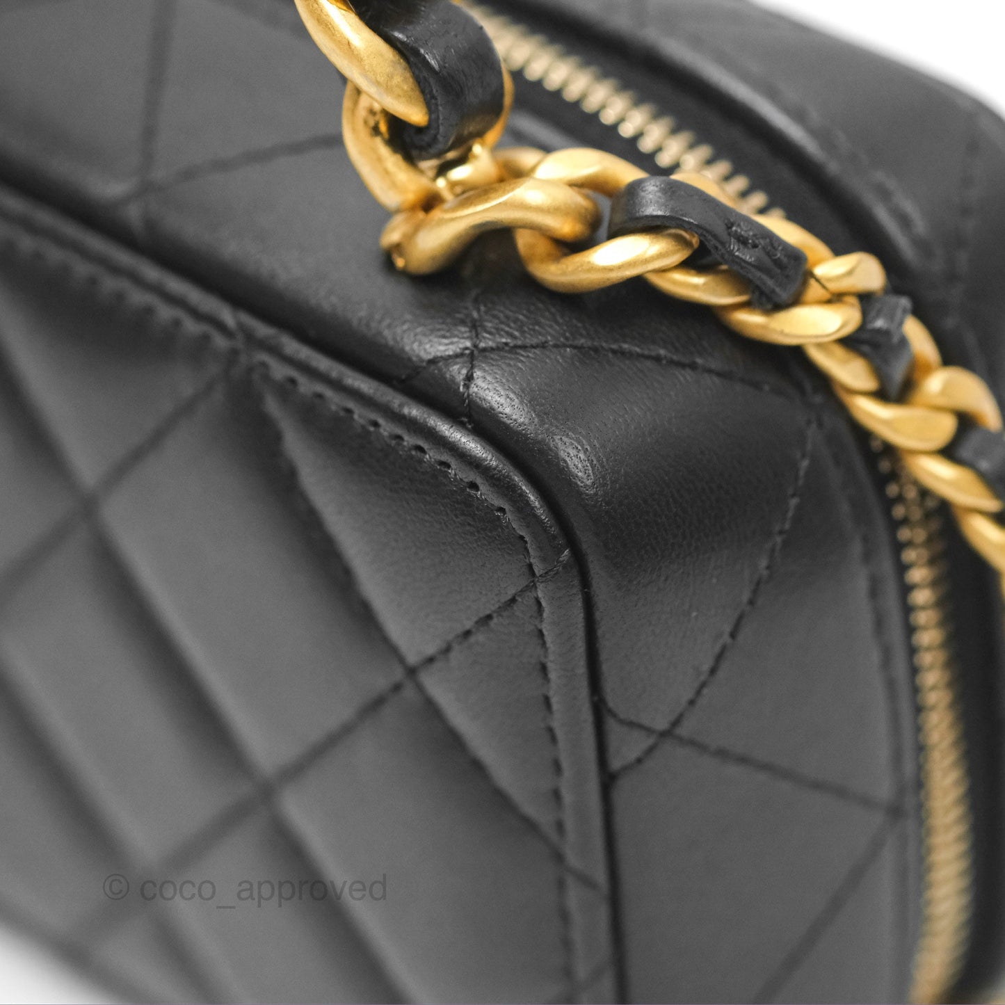Chanel Top Handle Vanity Case Black Lambskin Aged Gold Hardware 22A