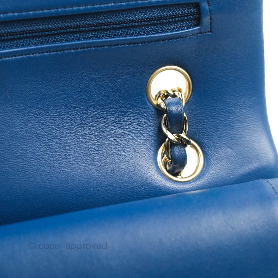 Chanel Classic M/L Medium Flap Quilted Dark Blue Lambskin Gold Hardware