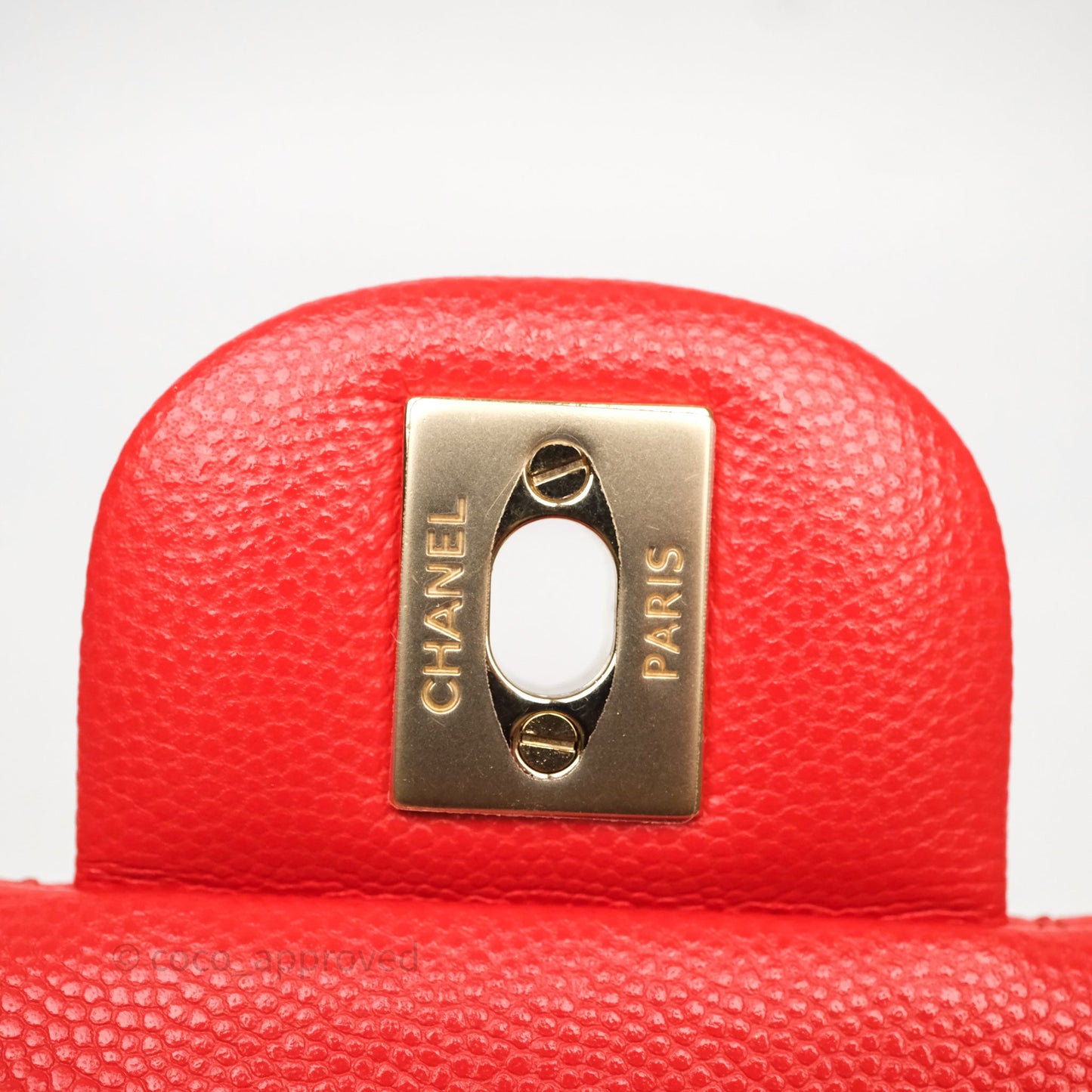 Chanel Small Classic Flap Quilted Red Orange Caviar Gold Hardware