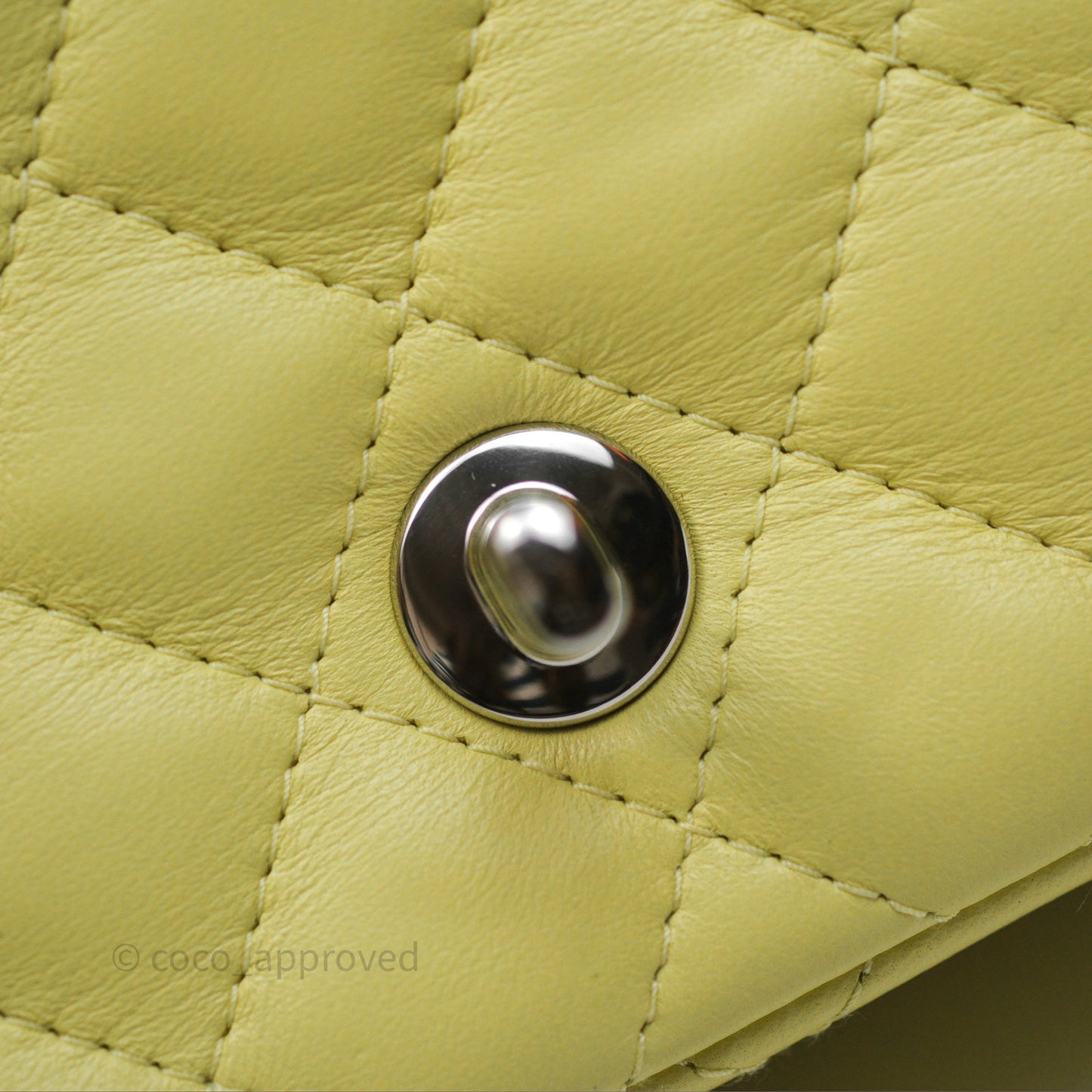 Chanel Mini Square Flap Quilted Yellow Lambskin Silver Hardware