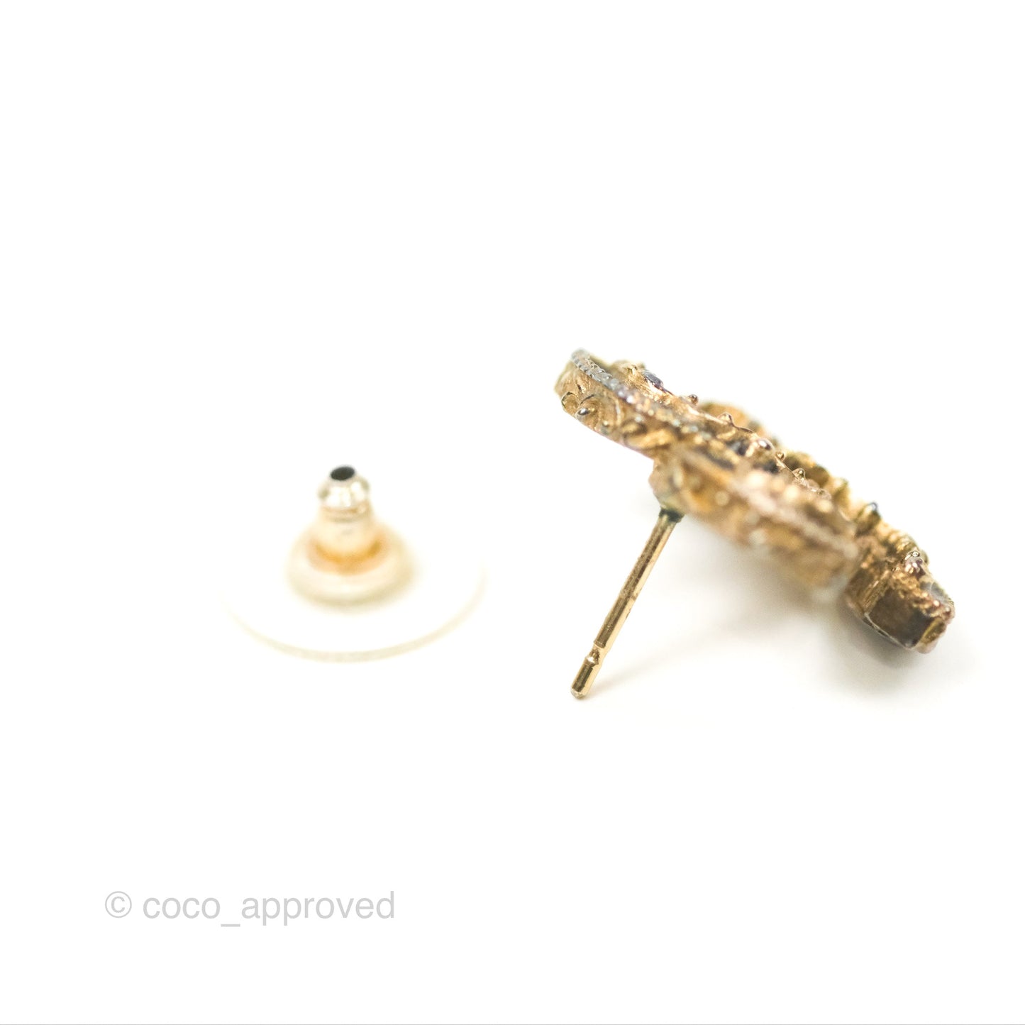 Chanel CC Black Earrings Gold Tone 13K