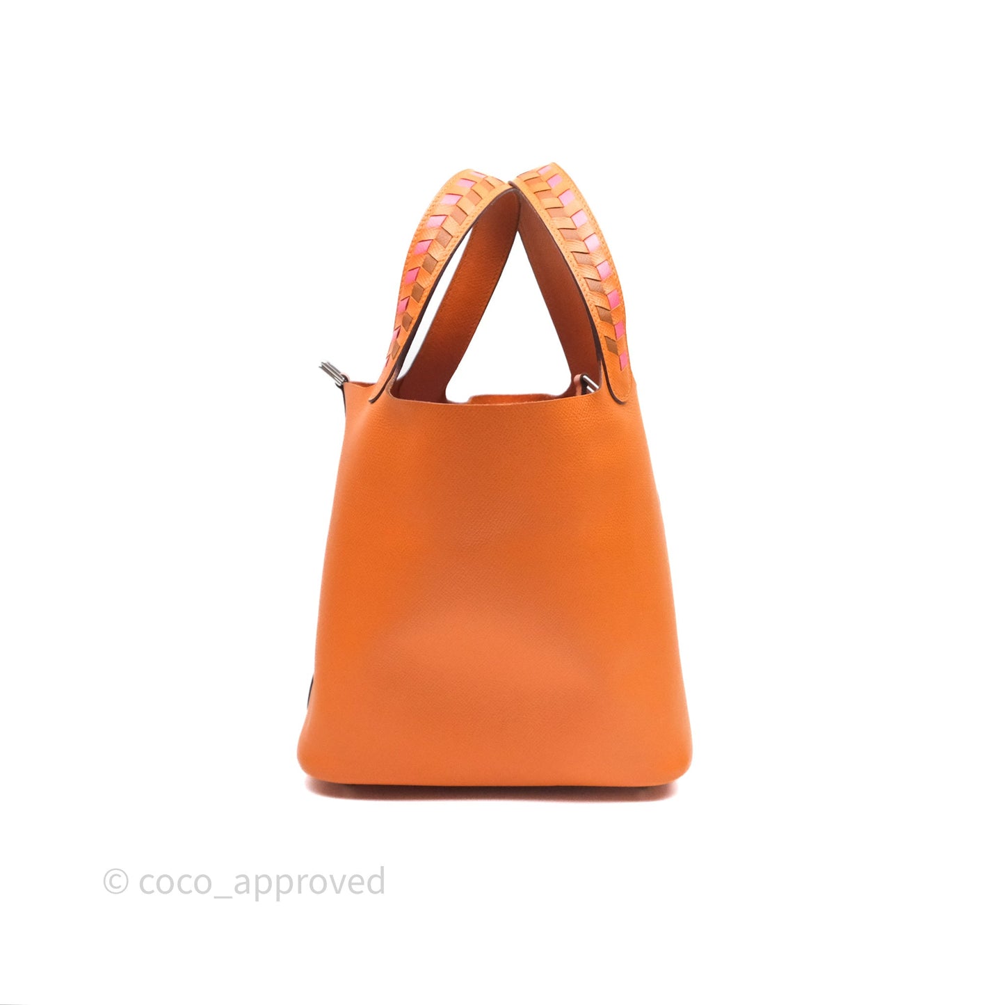 Hermès Tressage De Cuir Picotin Lock 22 Abricot I9/ Rose Azalée 8W/ Gold 37 Epsom Palladium Hardware
