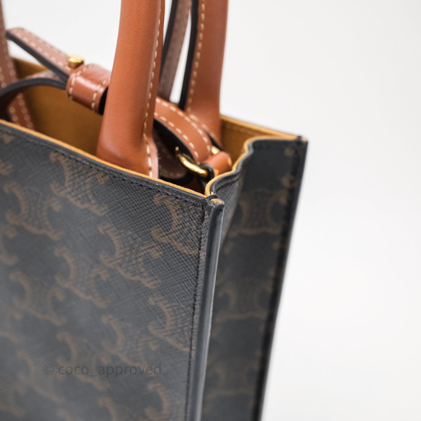 Celine Mini Vertical Cabas Bag Triomphe Canvas Tan Calfskin