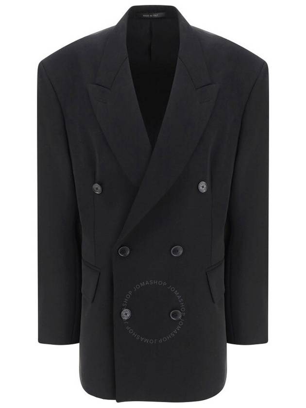 Luxury Balenciaga Cinched Double Breasted Wool Jacket Black