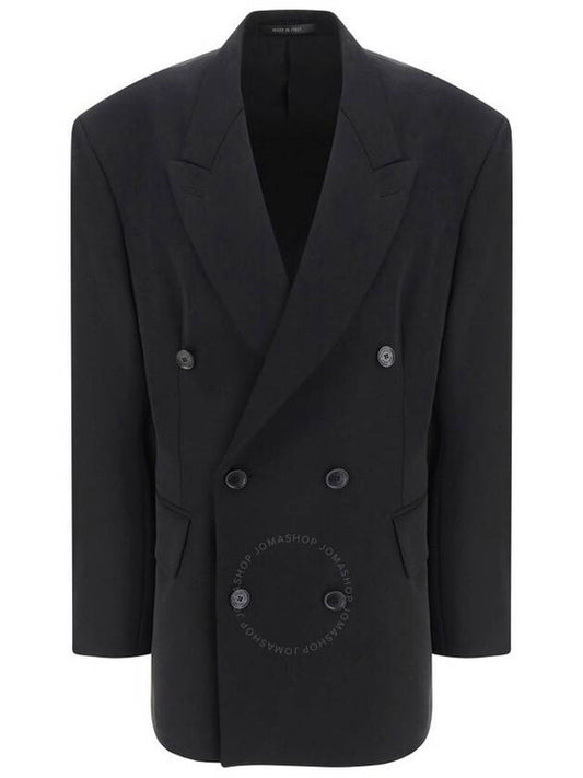 Luxury Balenciaga Cinched Double Breasted Wool Jacket Black