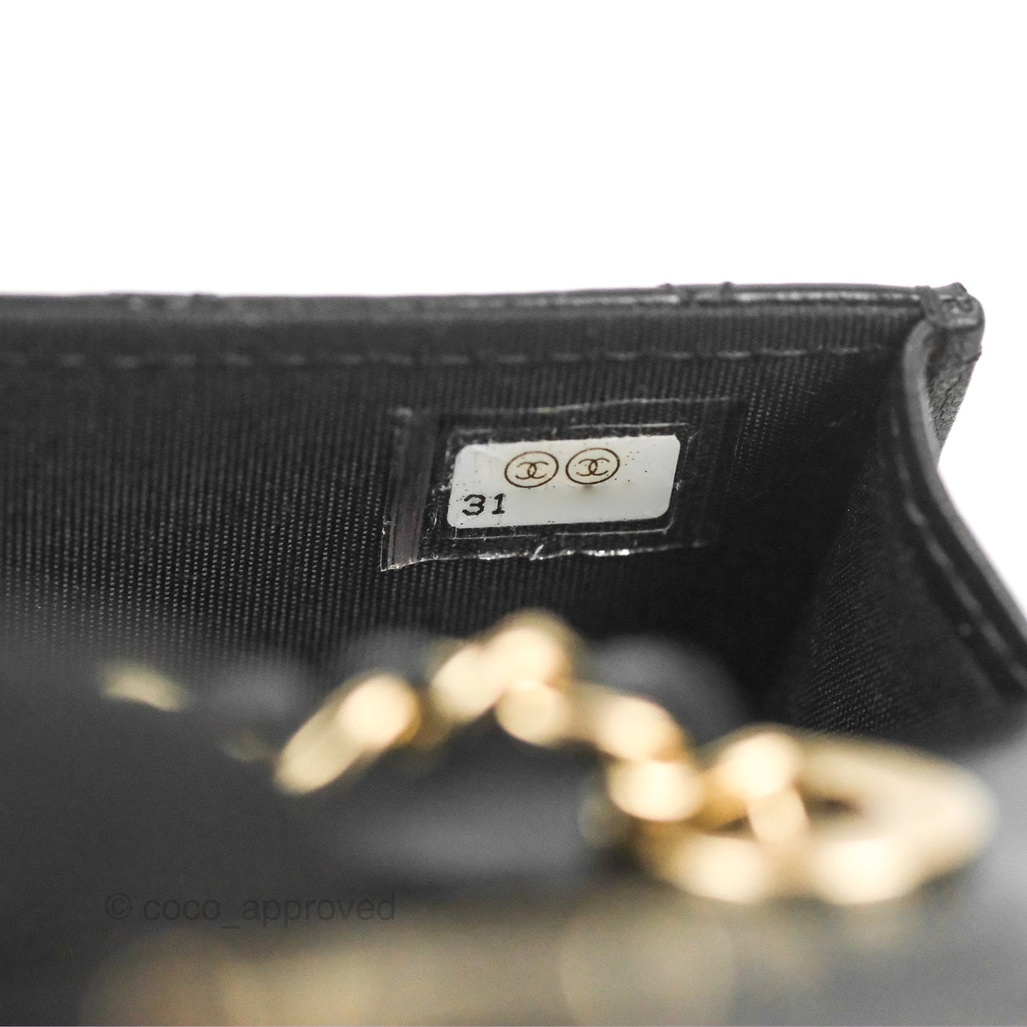 Chanel Mini Quilted Trendy CC Card Holder With Chain Black Lambskin Gold Hardware
