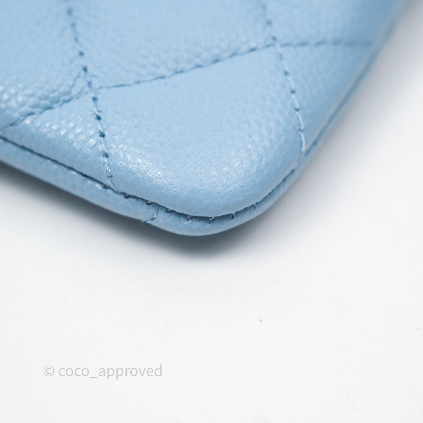 Chanel Quilted Crystal CC Zip Card Holder Wallet Light Blue Caviar Gold Hardware