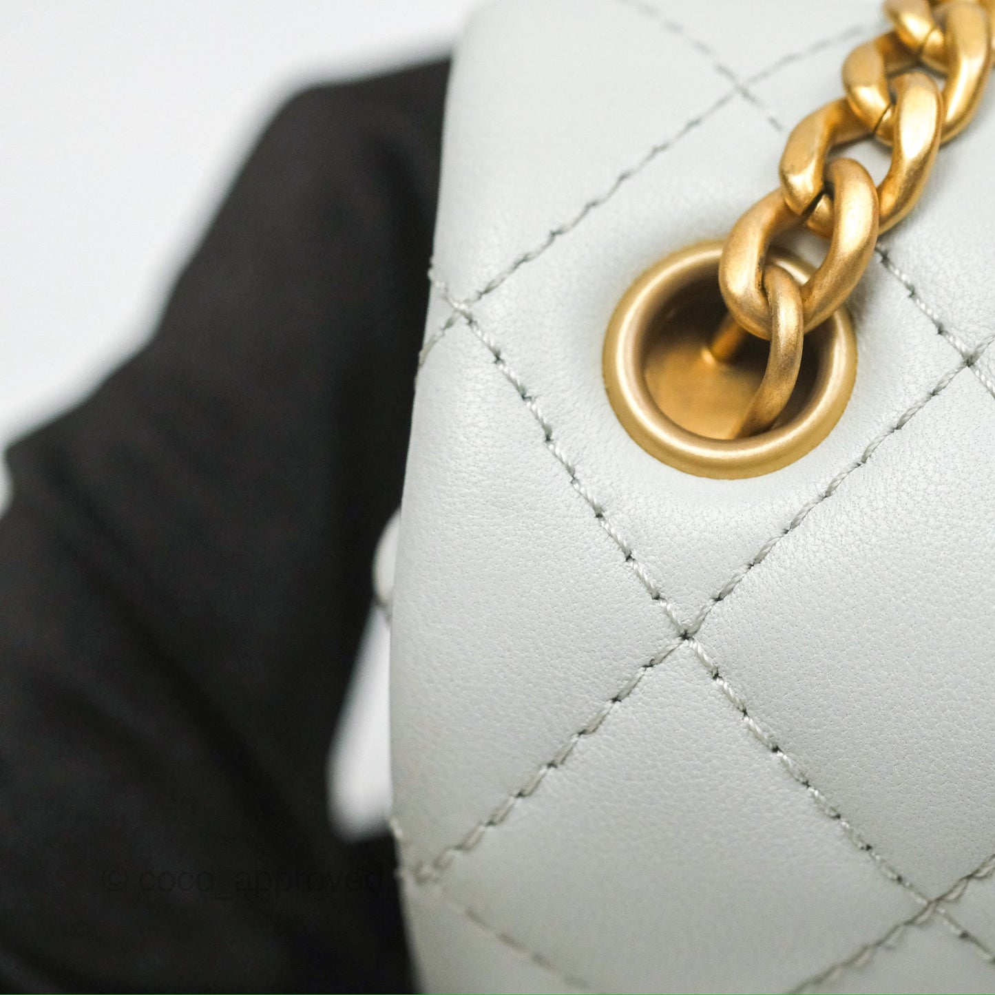 Chanel Quilted Mini Square Flap with Camellia Adjustable Chain Blue Clair Lambskin 23S