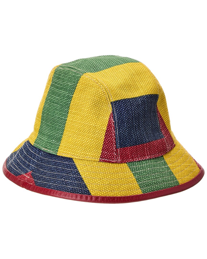 Luxury Gucci Leather-Trim Linen Bucket Hat