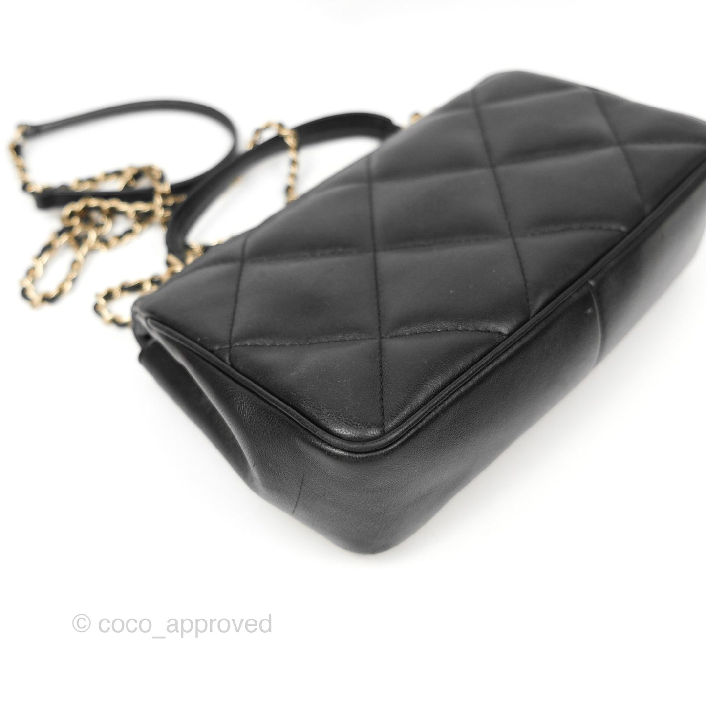 Chanel Small Coco Lady Quilted Flap Bag With Top Handle Black Calfskin Gold Hardware