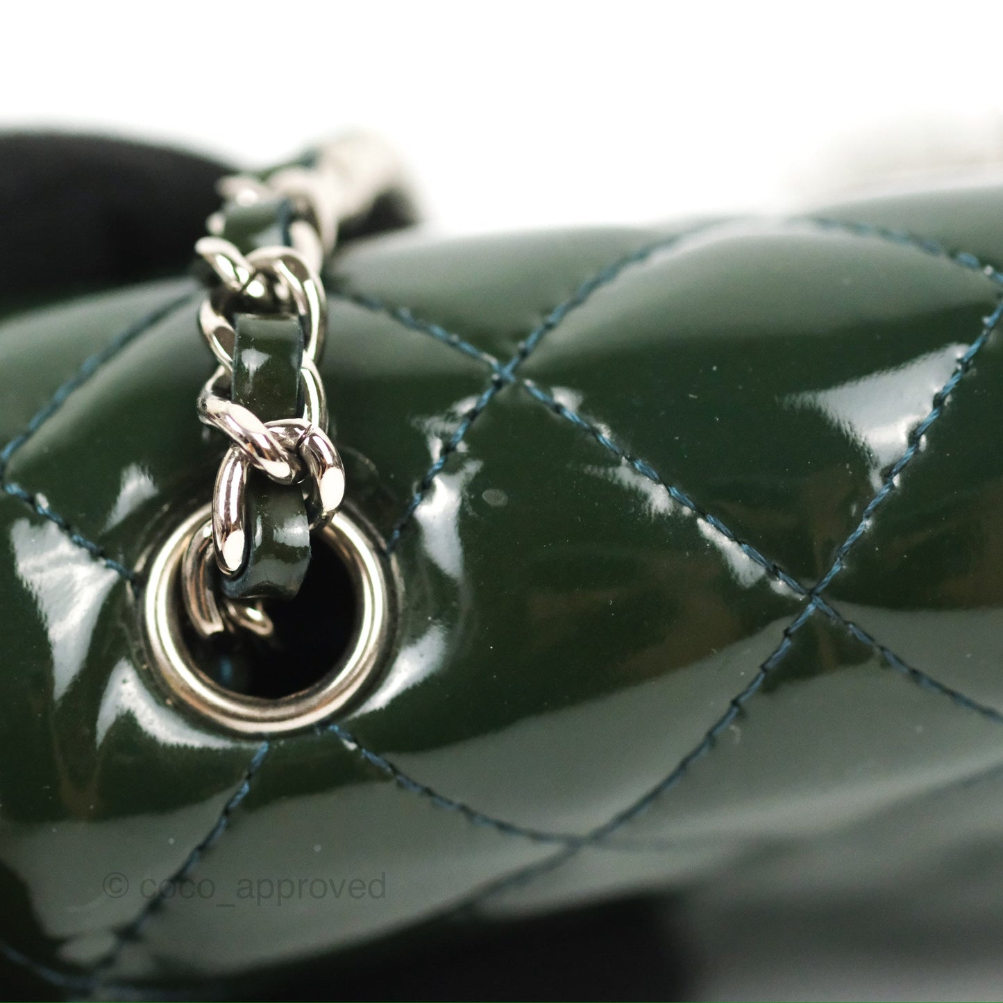 Chanel Quilted Extra Mini Rectangular Flap Teal Patent Silver Hardware