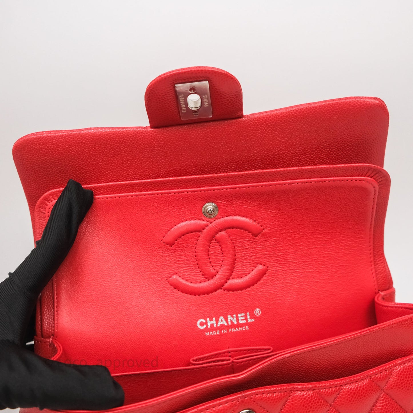 Chanel Small Classic Flap Quilted Red Caviar Silver Hardware