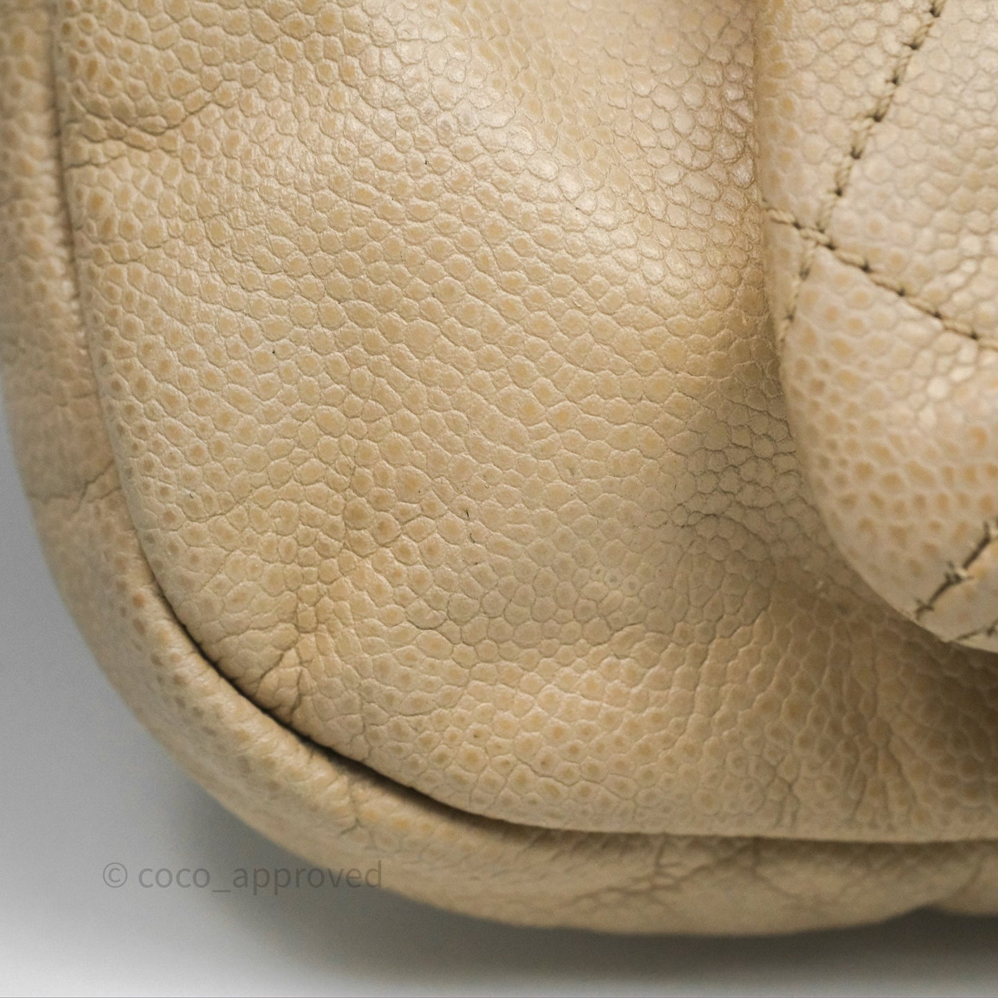 Chanel Quilted Coco Rider Hobo Bag Beige Caviar Ruthenium Hardware