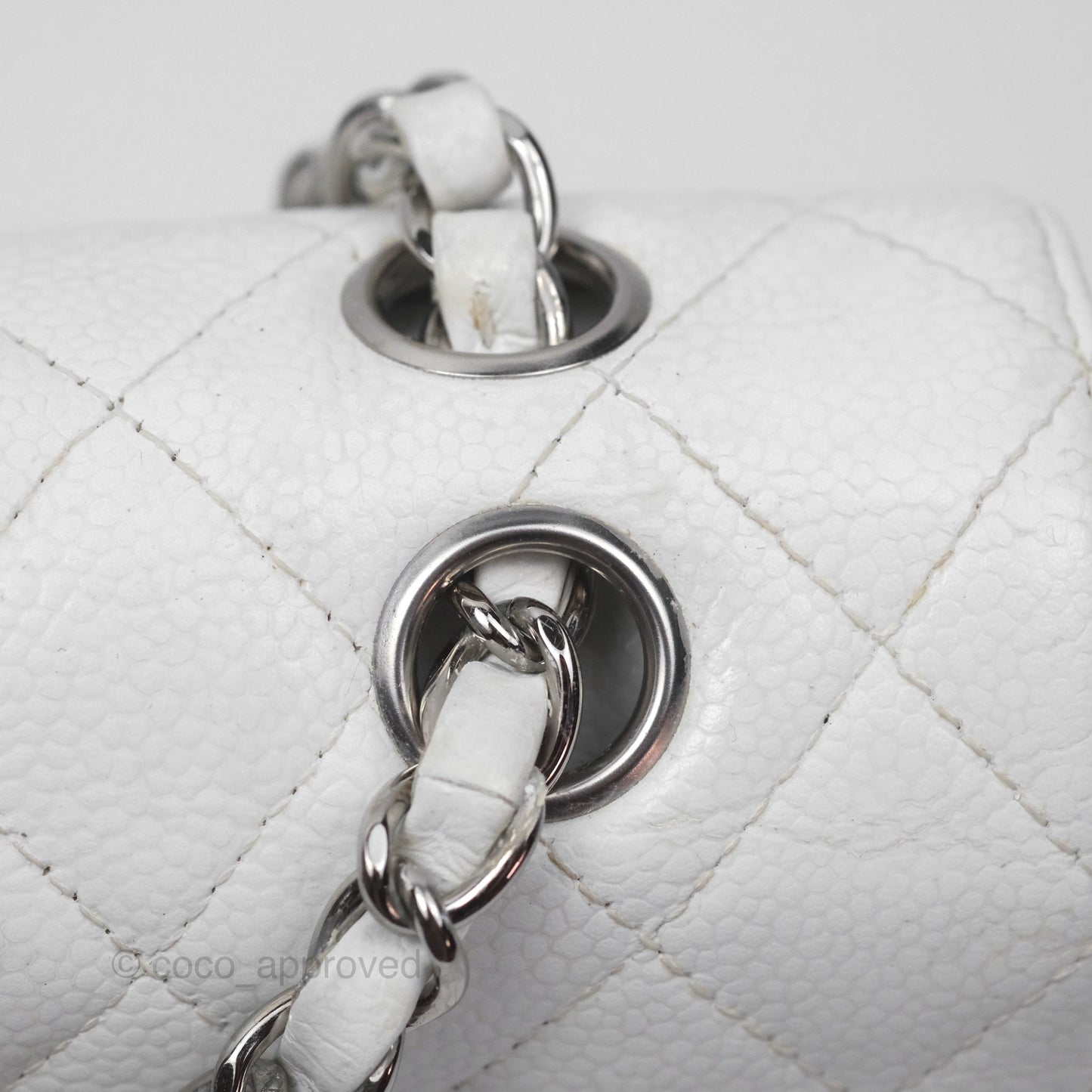 Chanel Classic M/L Medium Double Flap White Caviar Silver Hardware