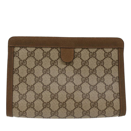 Luxury Gucci GG Canvas Web Sherry Line Clutch Bag PVC Leather Beige Green  53256