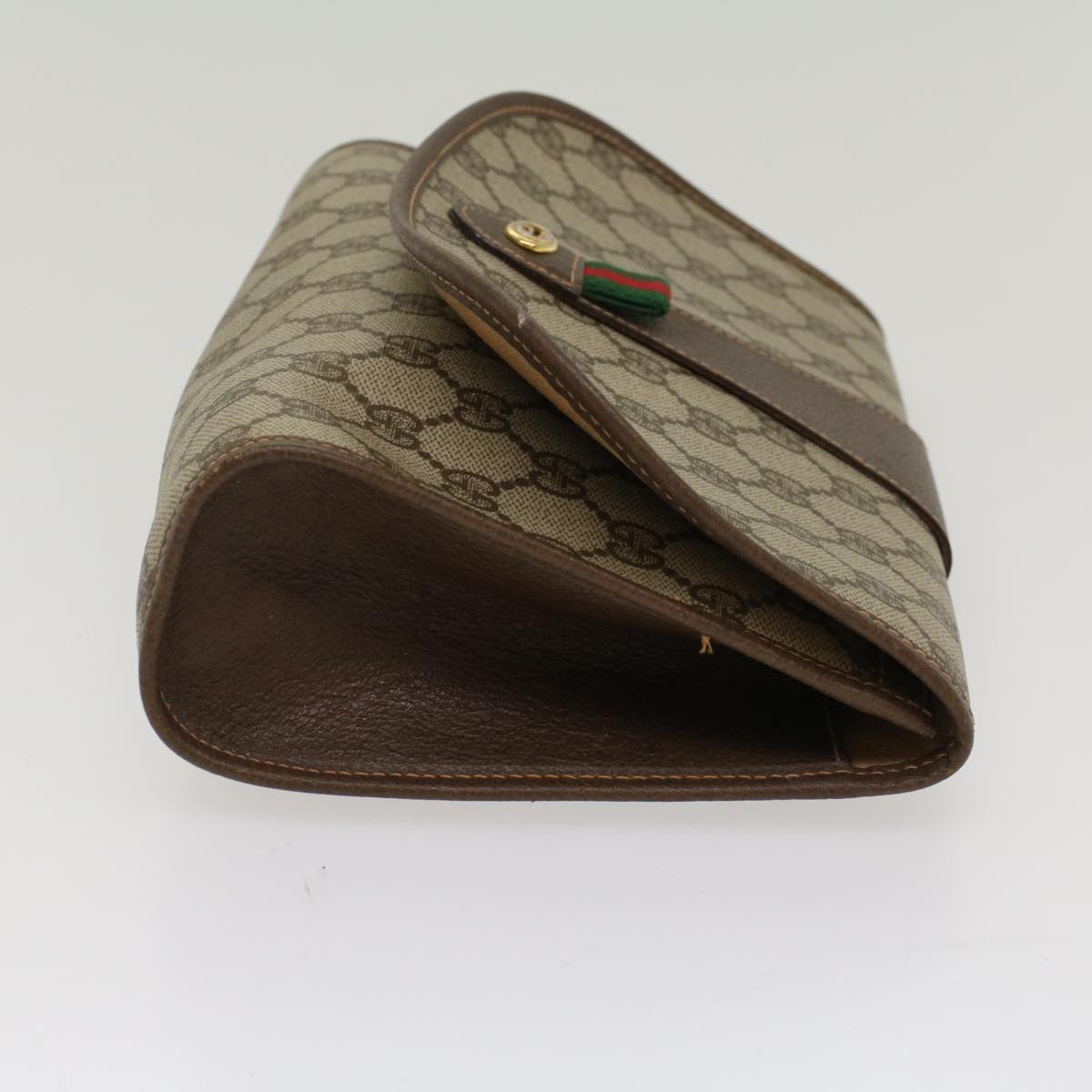 Luxury Gucci GG Canvas Web Sherry Line Clutch Bag PVC Leather Beige Green  53257