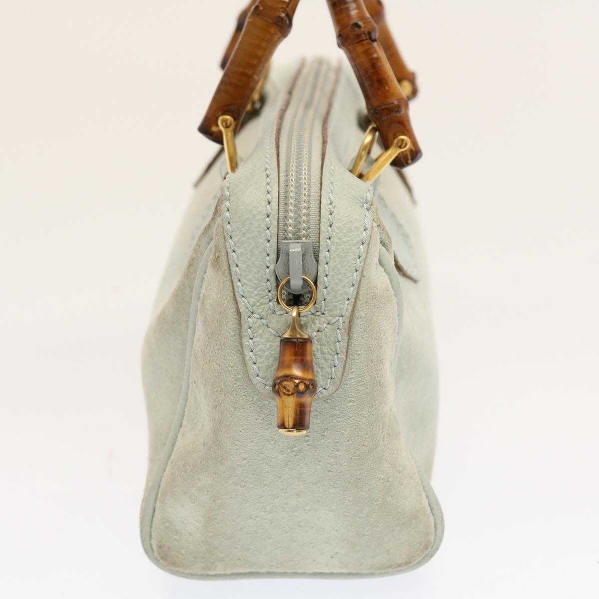 Luxury Gucci Bamboo Shoulder Bag Suede 2way Light Blue  53258