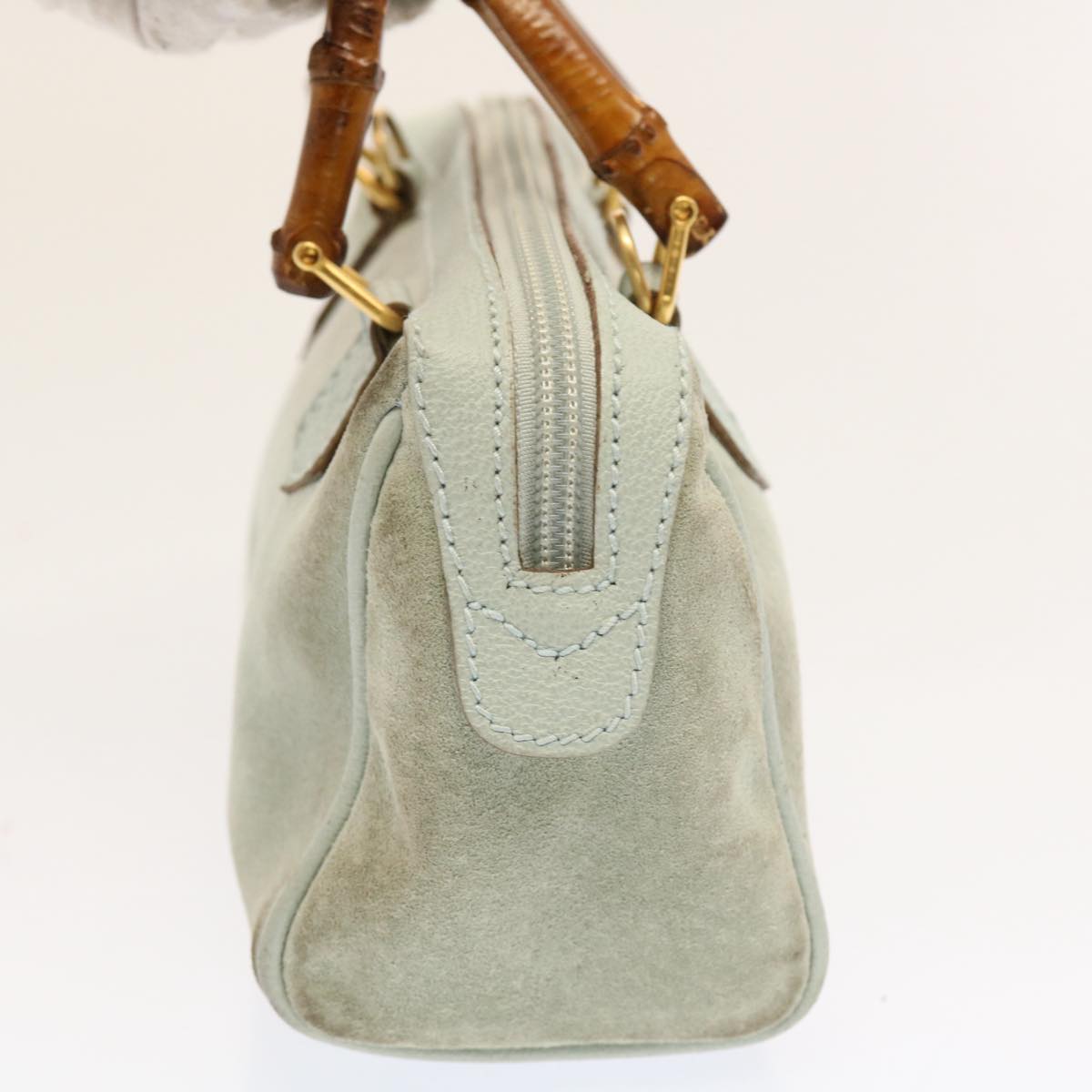 Luxury Gucci Bamboo Shoulder Bag Suede 2way Light Blue  53258