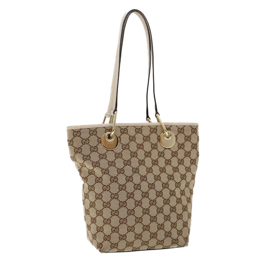 Luxury Gucci GG Canvas Tote Bag Beige White  53260