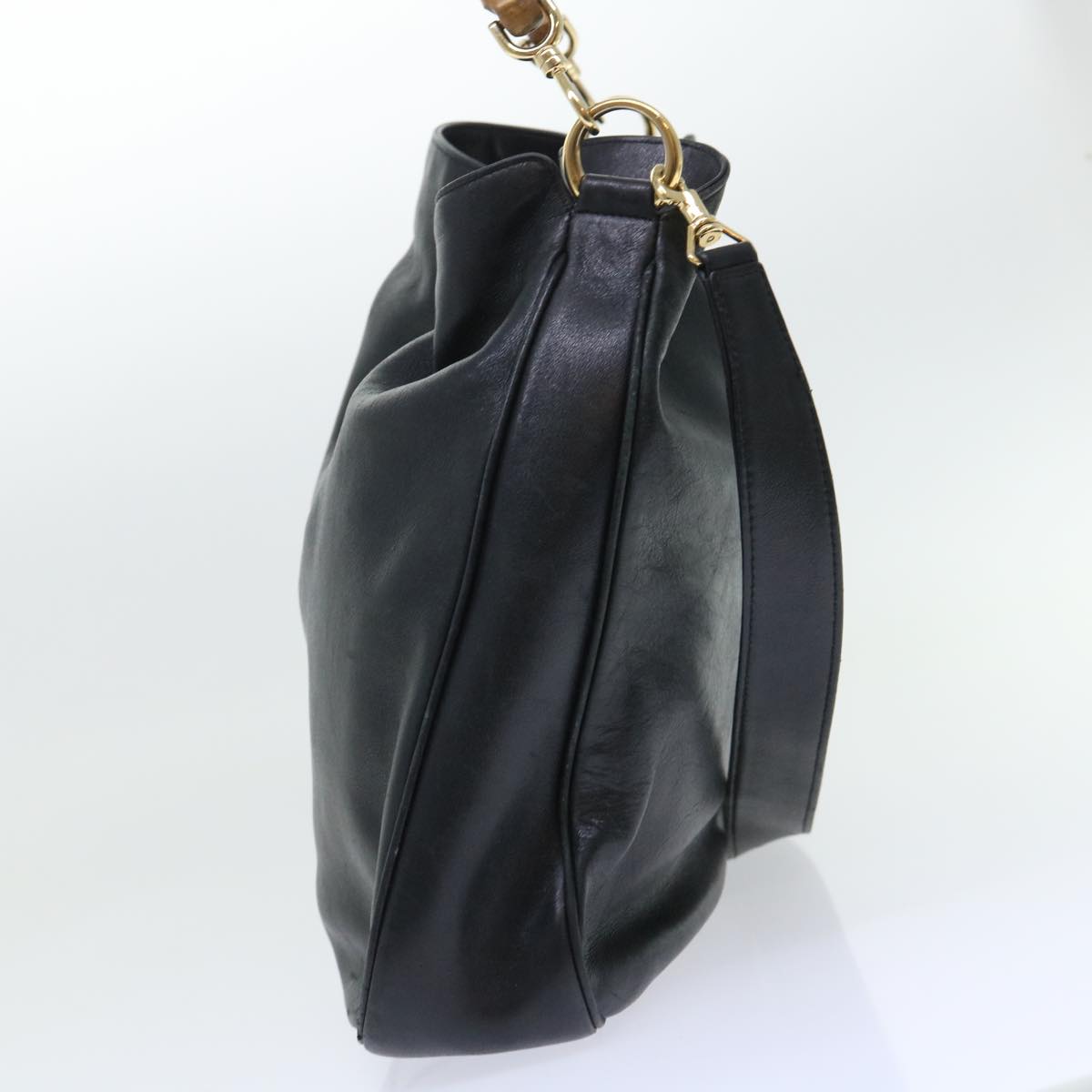 Luxury Gucci Bamboo Shoulder Bag Leather 2way Black  53269