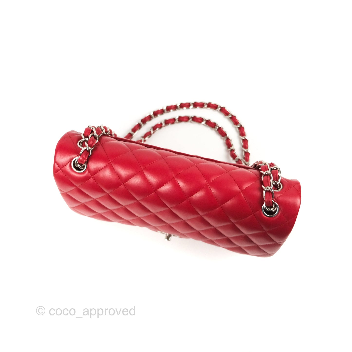 Chanel Jumbo Double Flap Red Lambskin Silver Hardware⁣⁣