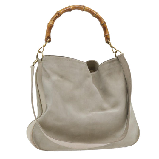 Luxury Gucci Bamboo Shoulder Bag Suede 2way Beige  53270