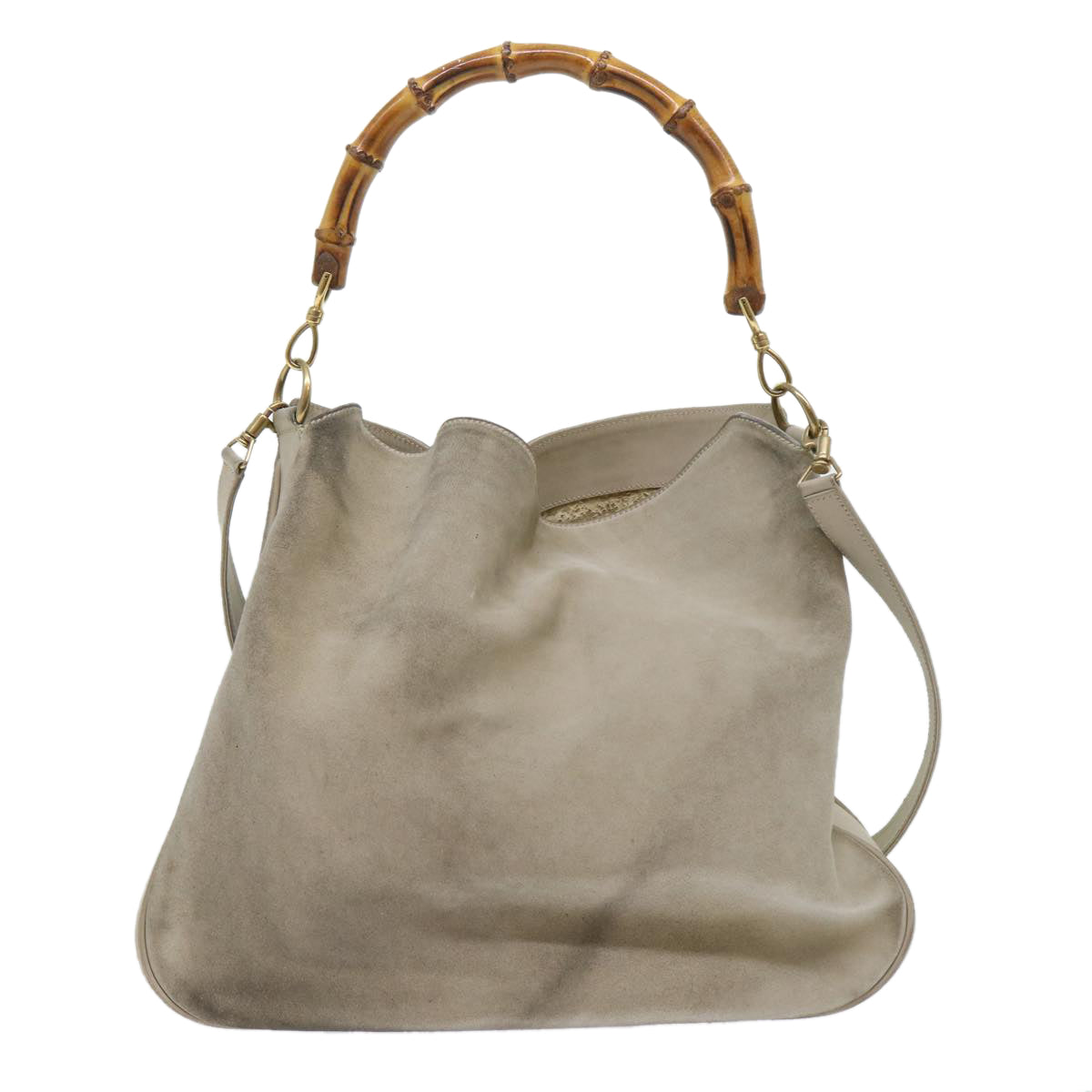Luxury Gucci Bamboo Shoulder Bag Suede 2way Beige  53270