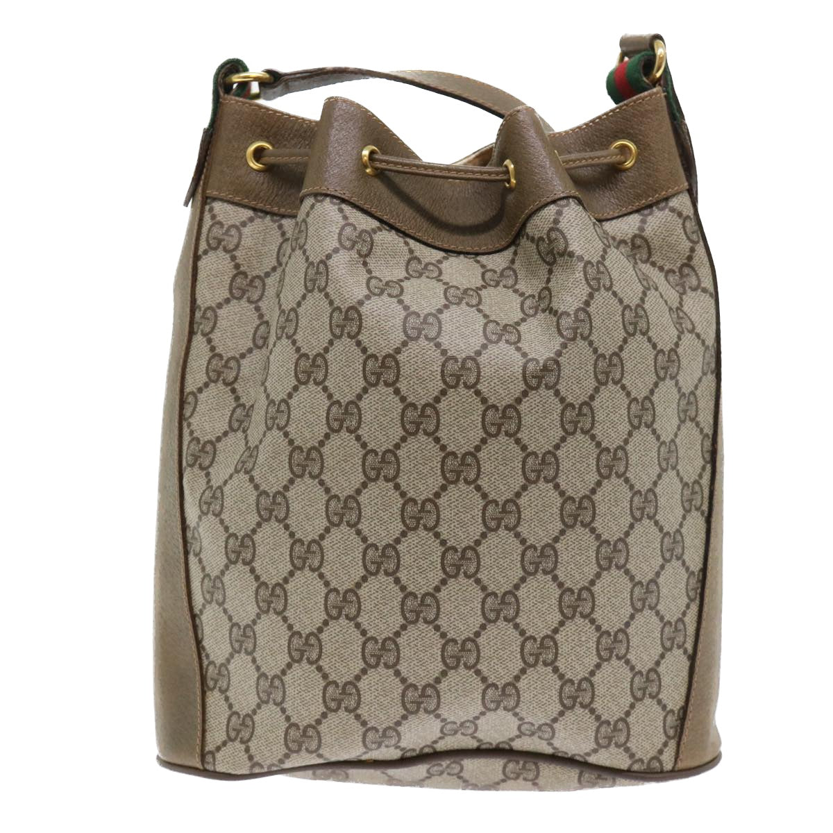 Luxury Gucci GG Canvas Web Sherry Line Shoulder Bag PVC Leather Beige Green  53271