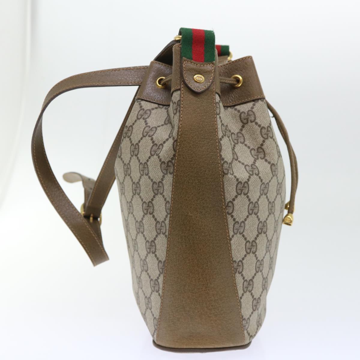 Luxury Gucci GG Canvas Web Sherry Line Shoulder Bag PVC Leather Beige Green  53271