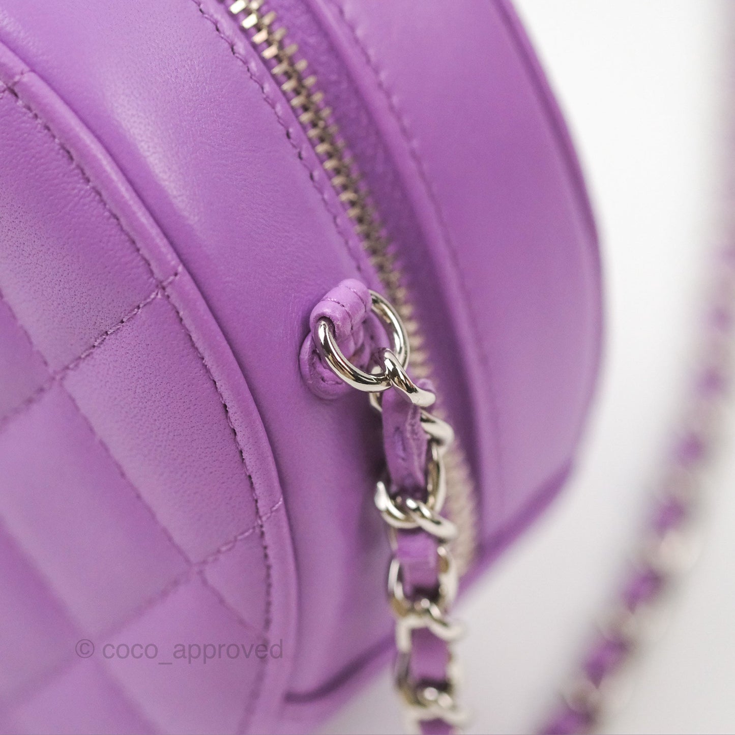 Chanel Round Circle Bag Purple Lambskin Silver Hardware