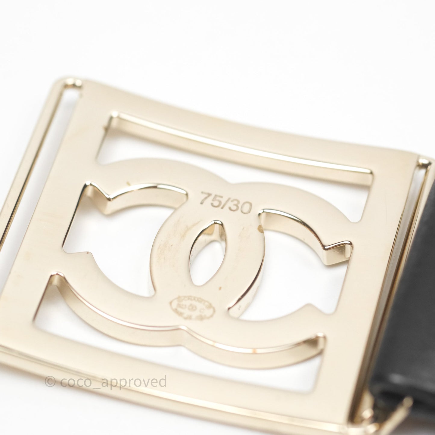 Chanel Square CC Belt Black Gold Hardware Size 75 23C
