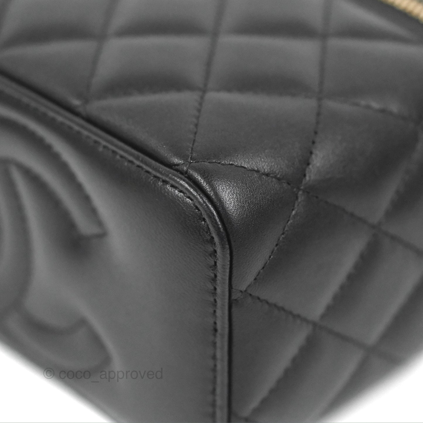 Chanel Metal Handle Vanity Rectangular Black Lambskin Gold Hardware 23A
