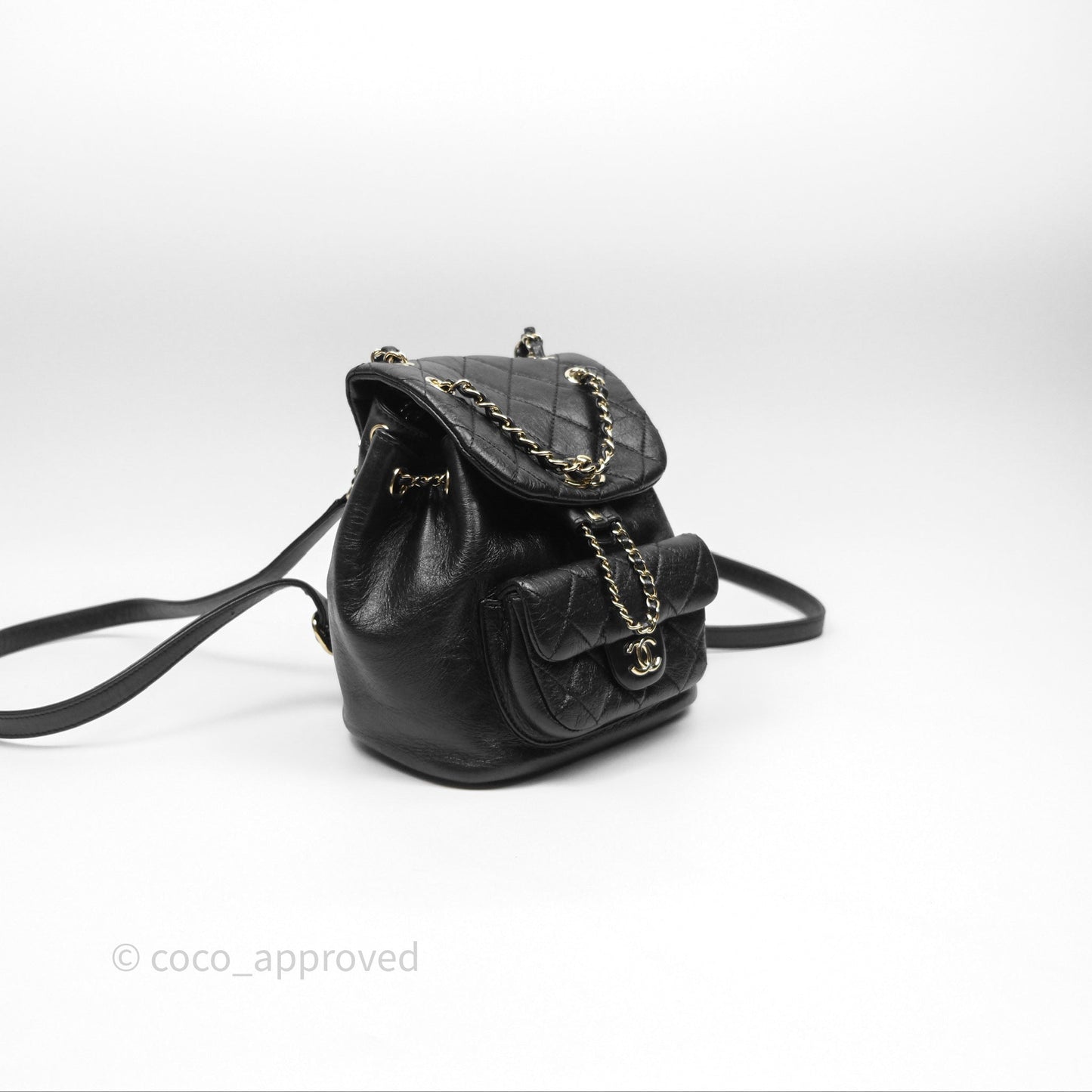 Chanel Quilted Small Duma Drawstring Backpack Black Calfskin Gold Hardware